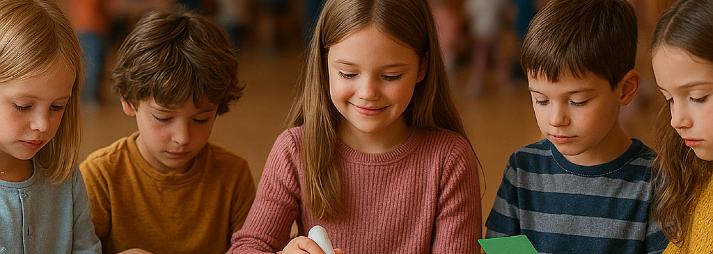 Kinder basteln und Spielen beim Kinderbibeltag