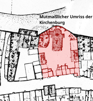 wahrscheinlicher Umriss der spätmittelalterlichen Kirchenburg